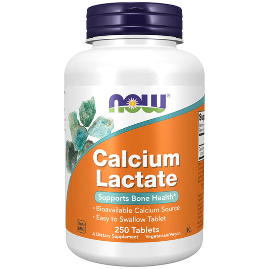NOW Calcium Lactate bottle with 250 tablets front view