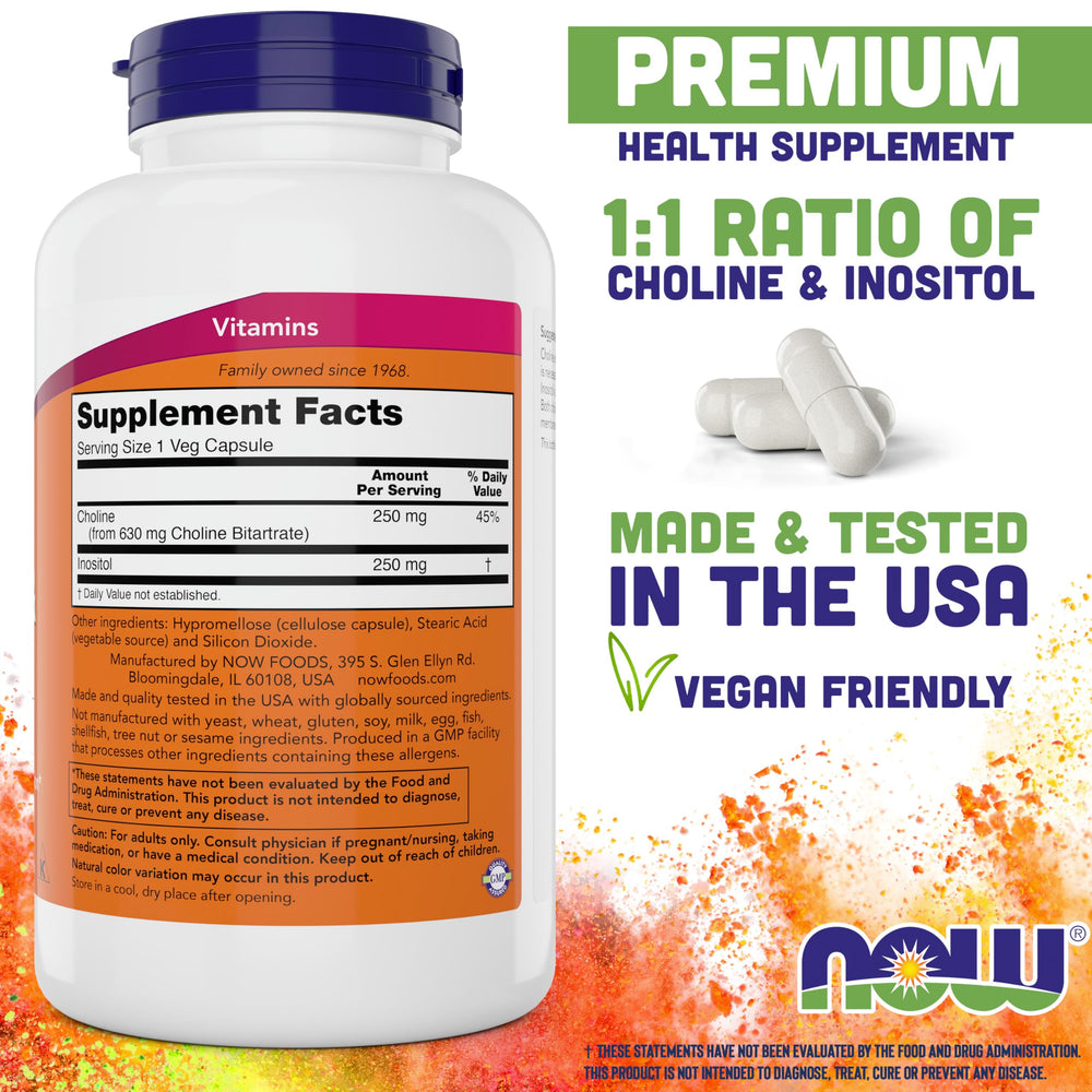 NOW Choline & Inositol nutrition label