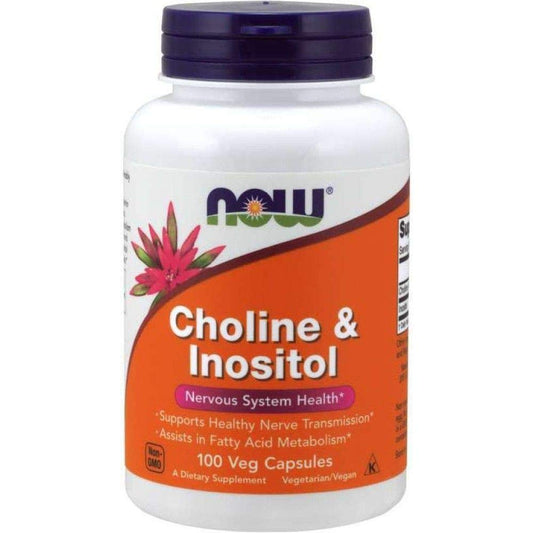 NOW Choline and Inositol 500mg bottle - 100 capsules - pack of 2 front view