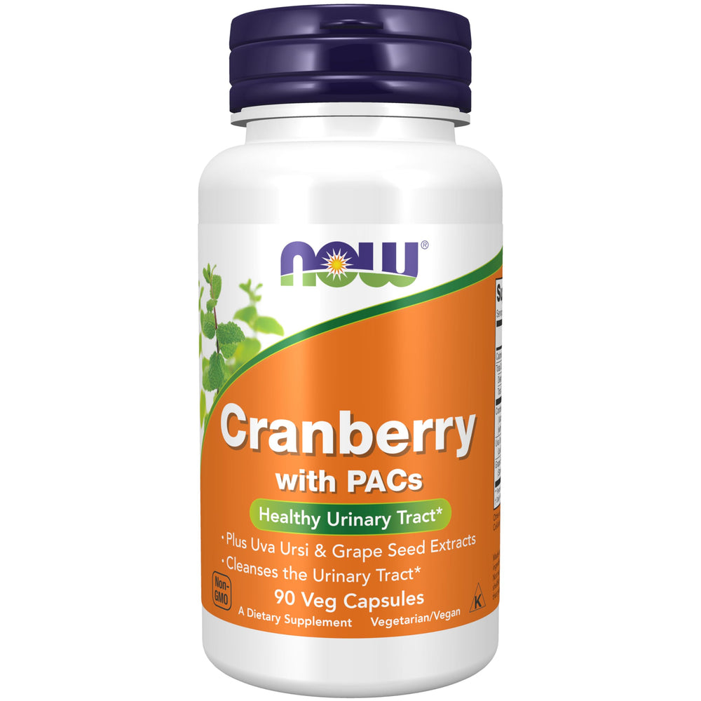 NOW Cranberry with PACs Uva Ursi and Grape Seed Extracts bottle label