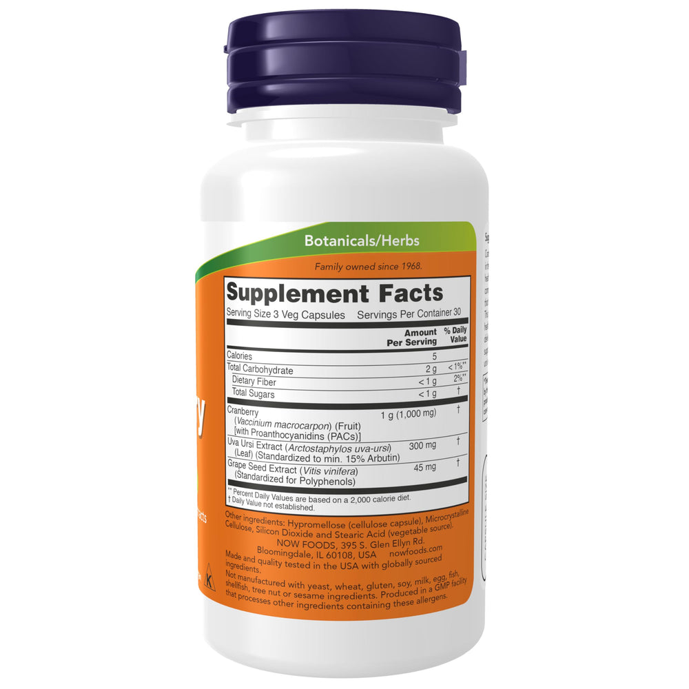 Supplement facts panel for cranberries with PACs Uva Ursi and grape seed