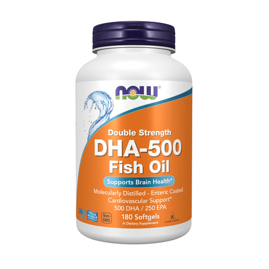 NOW Foods DHA-500 bottle and label