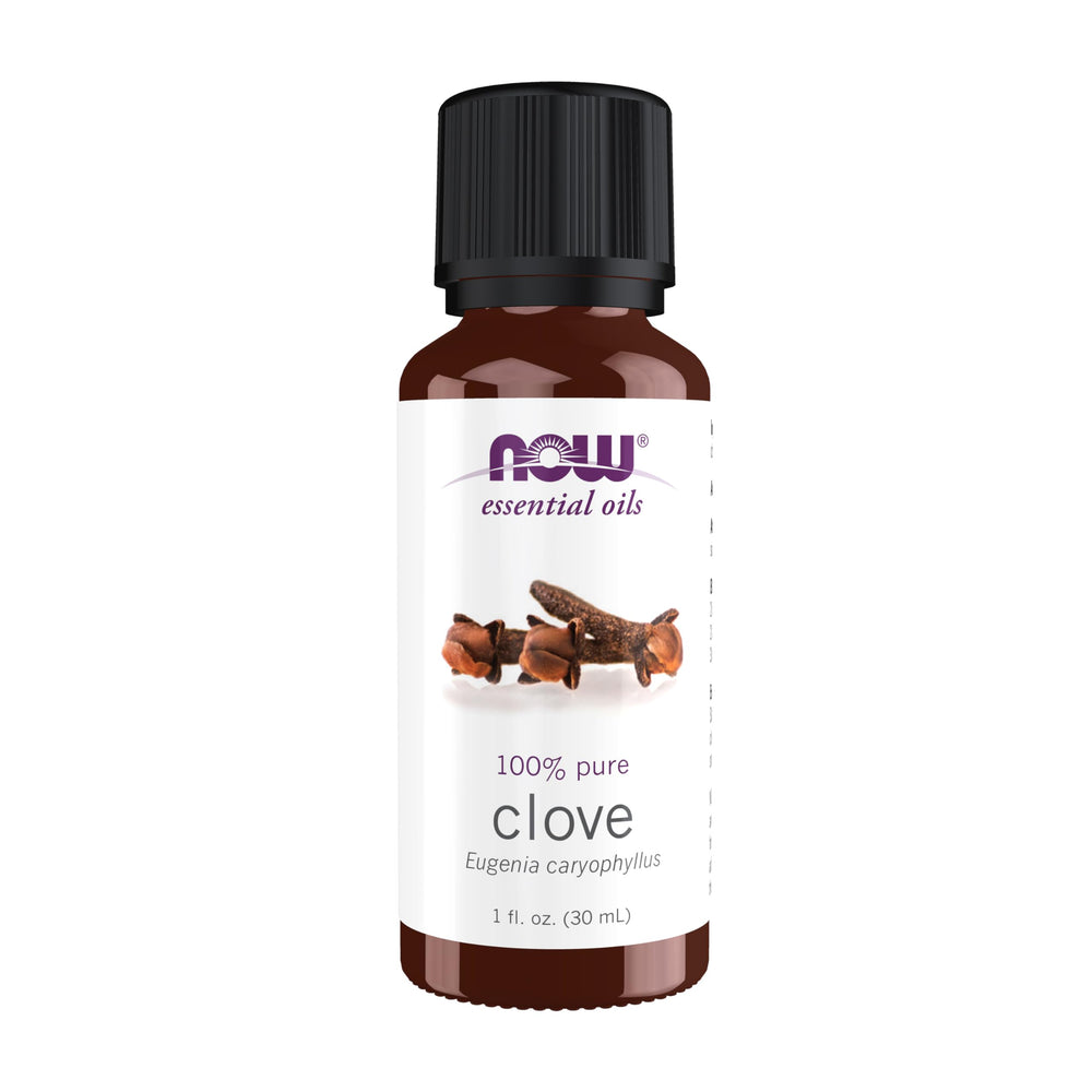 NOW Essential Oils Clove Oil 1 oz bottle with child-resistant cap