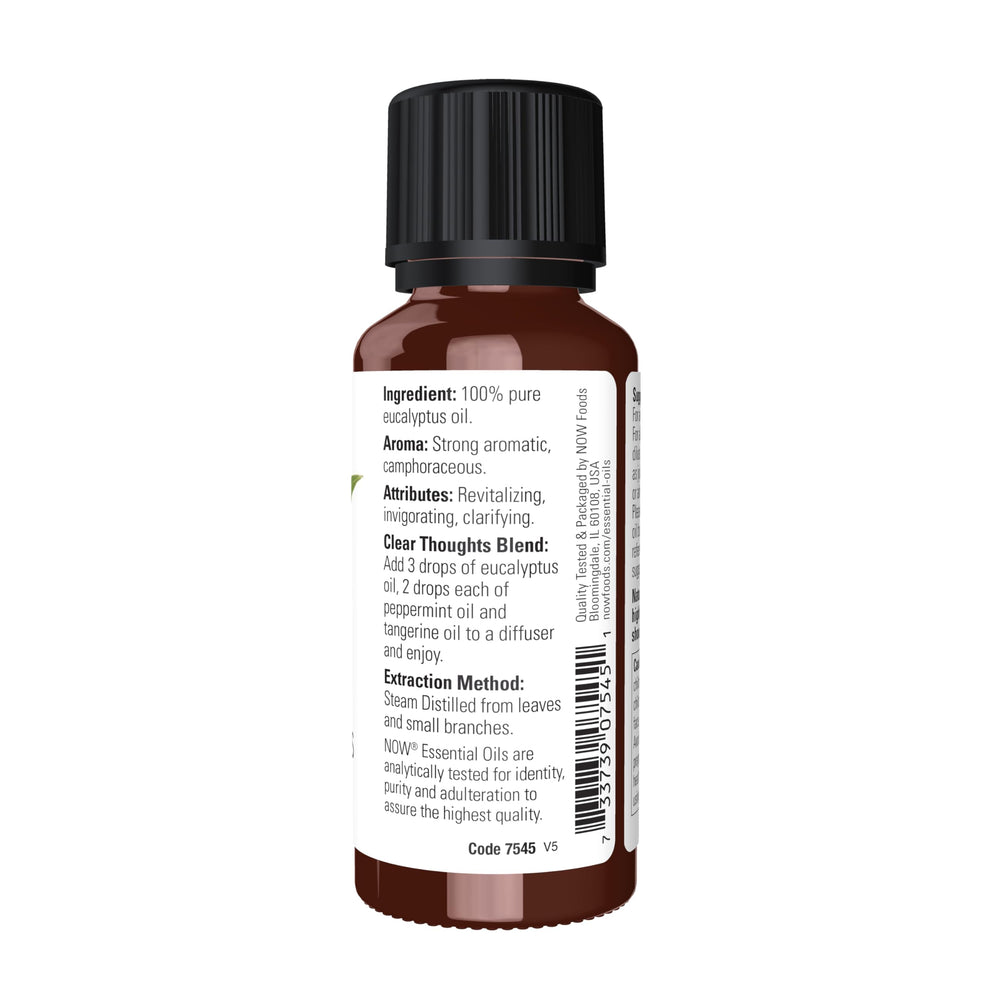NOW Eucalyptus Oil 1 oz bottle cap close-up