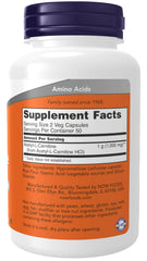 Close-up of Now Foods Acetyl L-Carnitine 500 mg bottle label