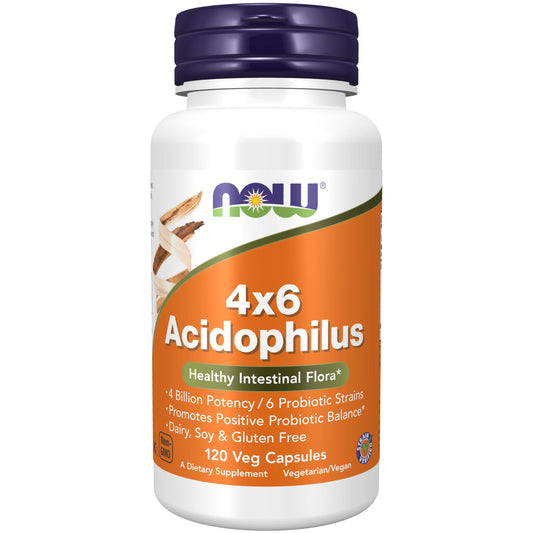NOW Foods Acidophilus 4X6 probiotic bottle label