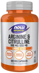 Front view of Now Foods Arginine Citrulline 120 capsules bottle