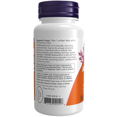 Back label of NOW Foods Astaxanthin 60-softgel bottle