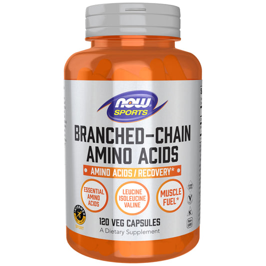 NOW Foods BCAAs 120 Veg Capsules bottle – front view