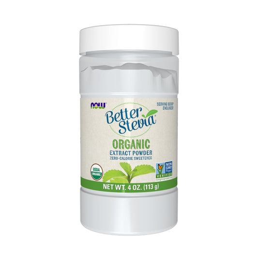 NOW Foods BetterStevia Organic Zero-Calorie Extract Powder canister