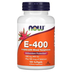 Now Foods E-400 D-Alpha vitamin E softgels with mixed tocopherols