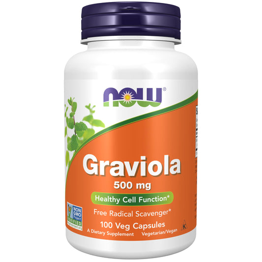 NOW Foods Graviola 500 mg bottle with 100 vegetarian capsules