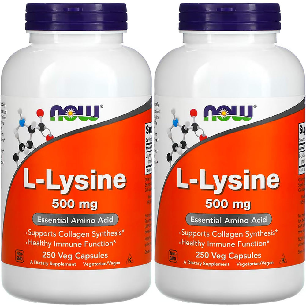 NOW Foods L-Lysine 500 mg bottle – pack of 2, front view