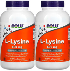 NOW Foods L-Lysine 500 mg bottle – pack of 2, front view