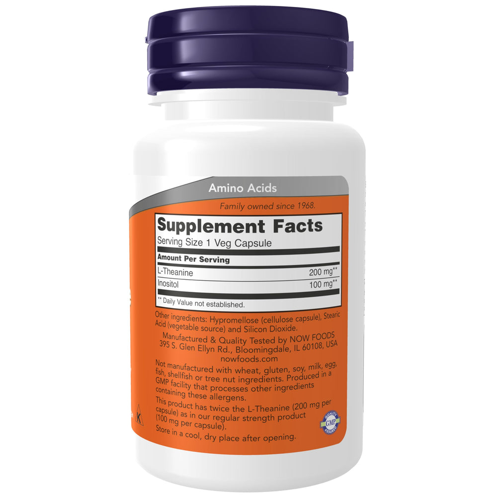 Close-up of L-Theanine 200 mg with Inositol capsules