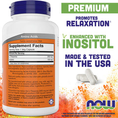 Bottle of NOW Foods L-Theanine 200 mg 180 capsules