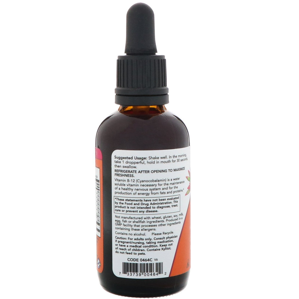 Now Foods Liquid B-12 B Complex bottle back view showing supplement facts