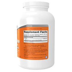 L-Lysine HCl powder label with ingredients and supplement facts