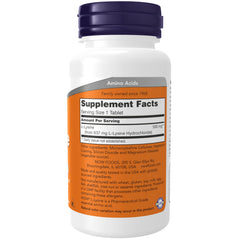 Close-up of NOW Foods L-Lysine 500 mg bottle label