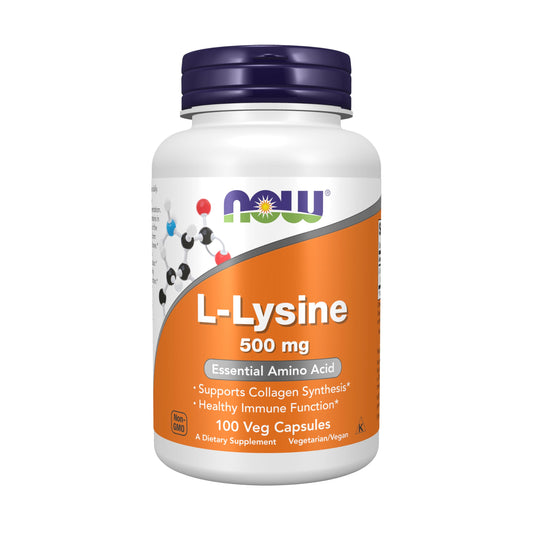 NOW Foods L-Lysine 500 mg vegan capsules bottle