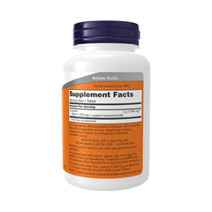 Packaging for NOW Foods L-Lysine HCl 1000 mg supplement with certifications