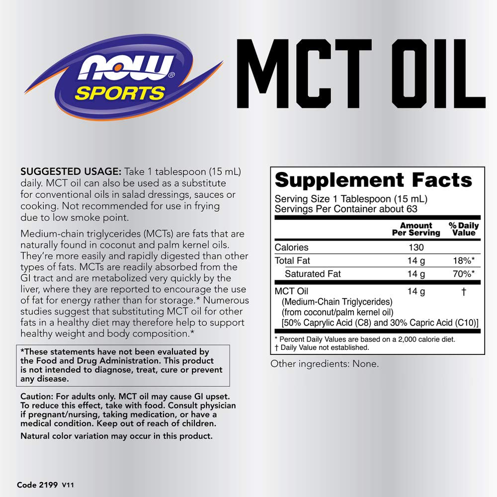 NOW Foods MCT Oil 32 oz bottle back label