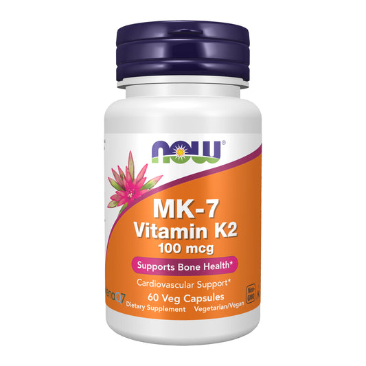 NOW Foods MK-7 Vitamin K-2 100 mcg vegan capsules bottle front