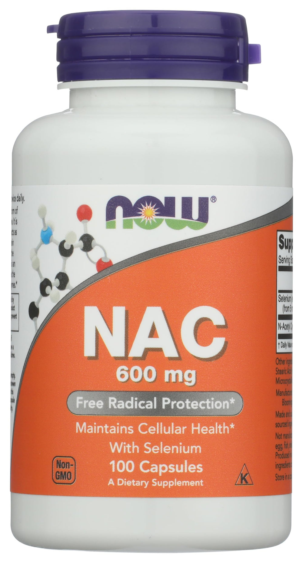 Front view of Now Foods NAC 600 mg bottle
