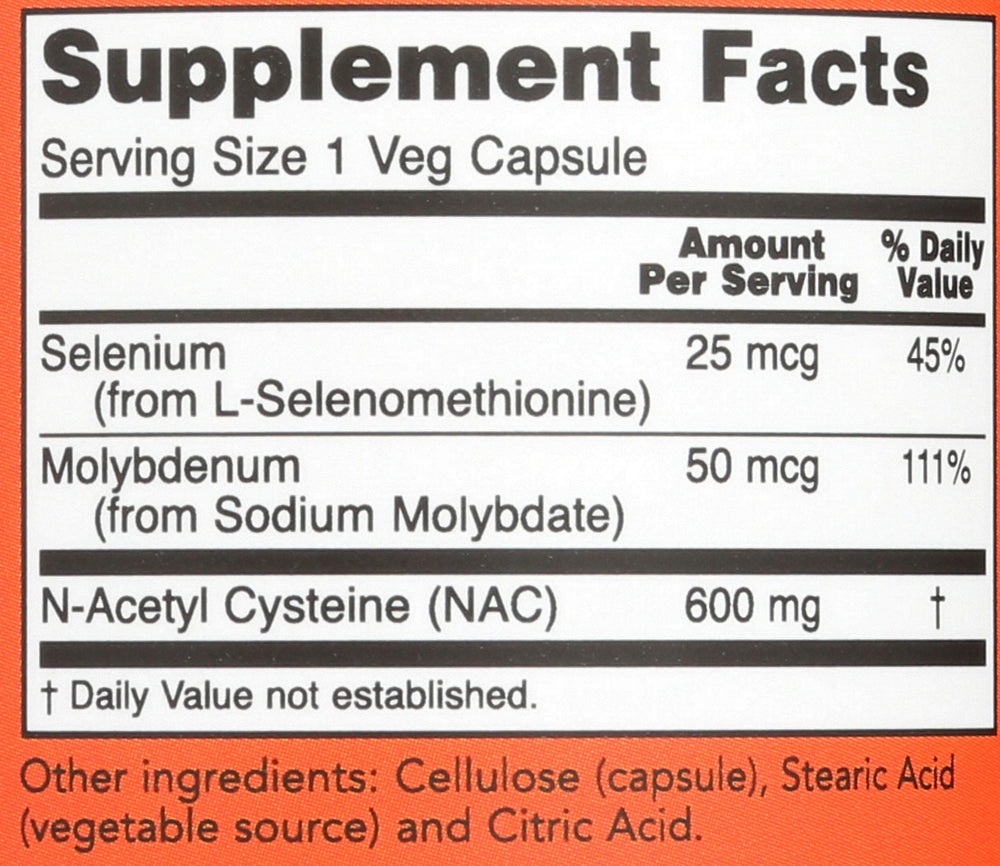 NAC 600 mg supplement facts panel
