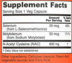 NAC 600 mg supplement facts panel