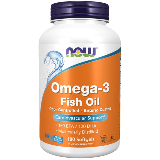 Now Foods Omega-3 enteric-coated softgels bottle front