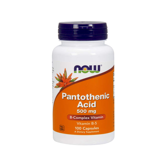 NOW Foods Pantothenic Acid 500 mg bottle – 100 capsules (Pack of 2) front view