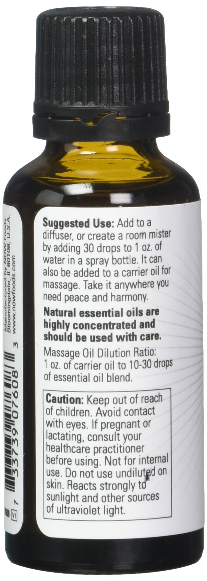 Now Foods Peace & Harmony Oil Blend 1 oz bottle, pack of 2, back label
