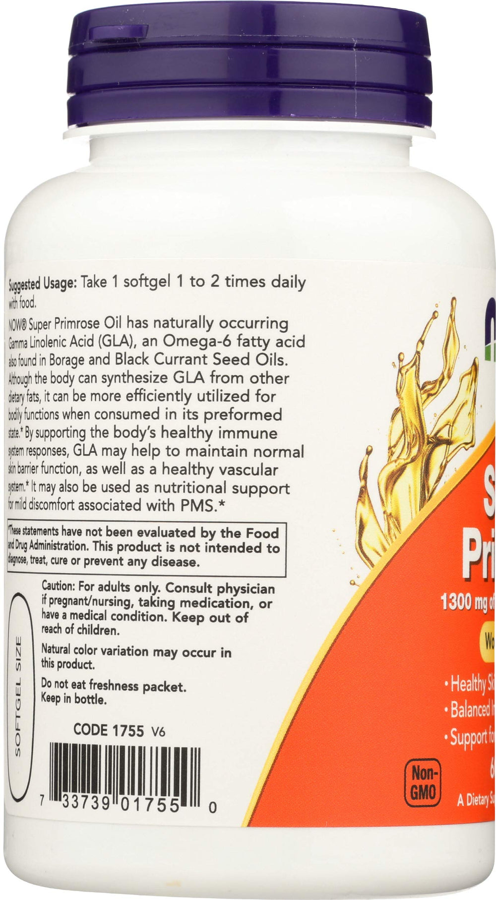 Nutrition facts panel on Primrose oil bottle