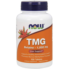 NOW Foods Extra Strength TMG 1,000 mg tablets bottle label