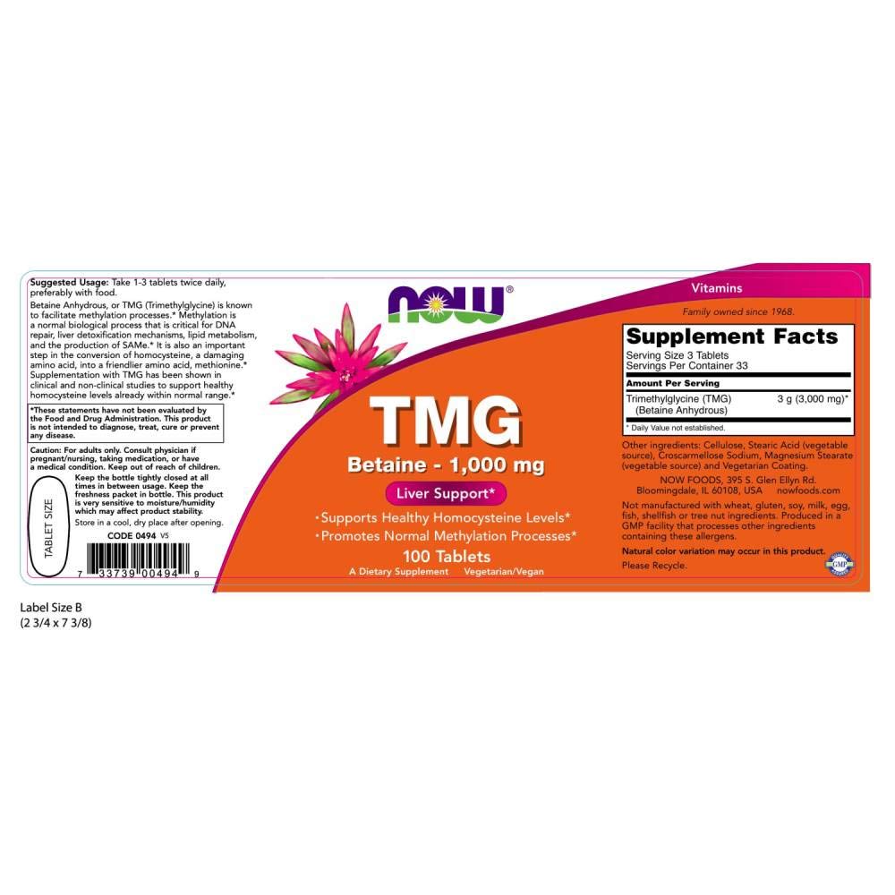 NOW Foods Extra Strength TMG 1,000 mg bottle front