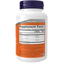 Supplement facts panel on Tri-Amino bottle