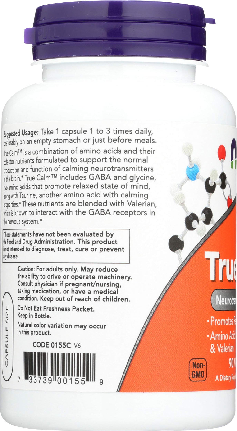 Side profile of two-pack Now Foods True Calm Amino Relaxer bottles