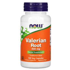 NOW Foods Valerian Root 500mg bottle with 100 capsules