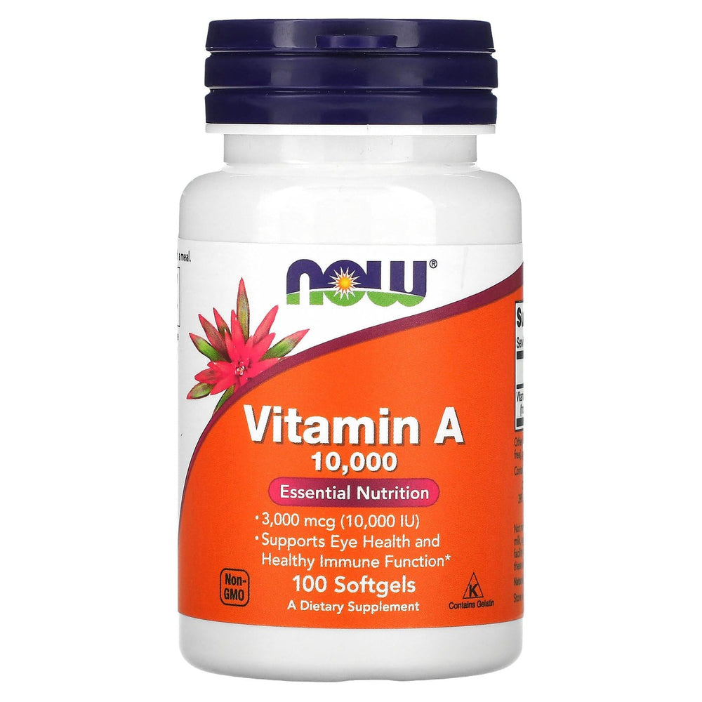Now Foods Vitamin A 10,000 IU softgels bottle label