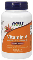 NOW Foods Vitamin A bottle with label on white background