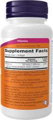 Close-up of NOW Foods Vitamin D-3 Softgels bottle label