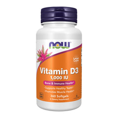 NOW Foods Vitamin D-3 1,000 IU softgels bottle front label