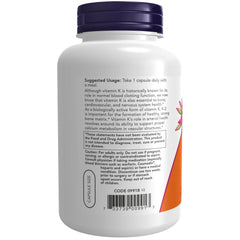 Close-up of the label on NOW Foods Vitamin K-2 250 Veg Capsule