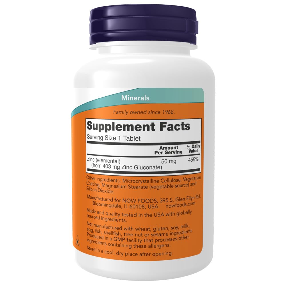 NOW Foods Zinc Gluconate bottle packaging - 250 count