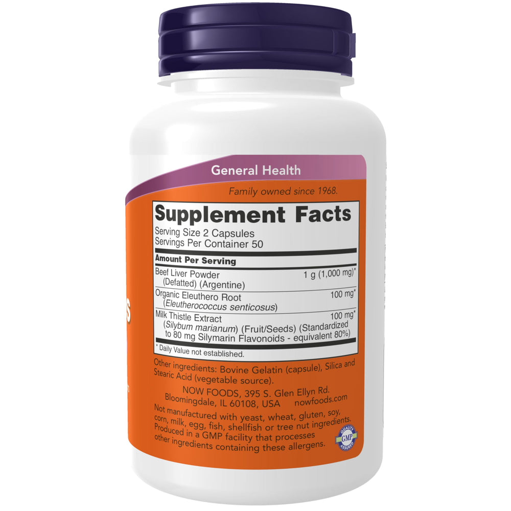NOW Liver Caps label with product name and nutrition information