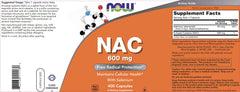 NOW Foods NAC 600 mg 400 capsules with Selenium on white background