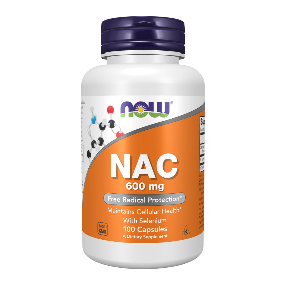 NOW NAC 600 mg with Selenium bottle on white background
