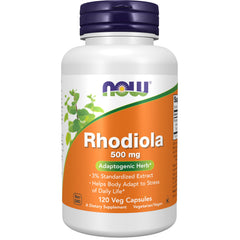 NOW Rhodiola 500 mg vegan capsules bottle