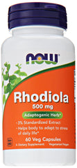 NOW Rhodiola Rosea 500mg bottle with 60 capsules, pack of 2